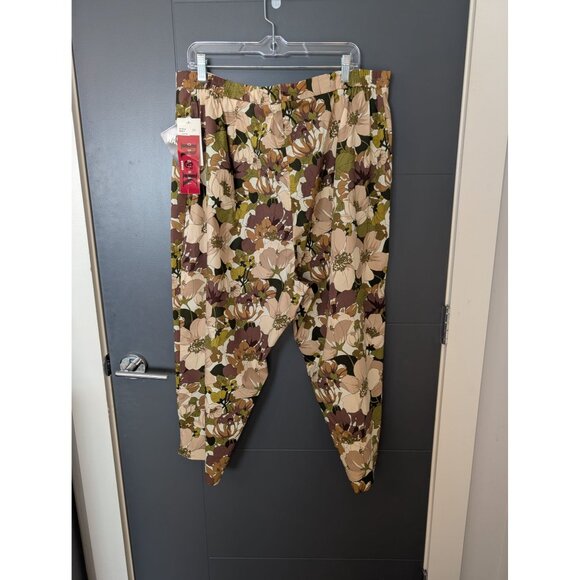 NWT R&K Original Earth Tone Cotton Blend Floral Print Pull On Cropped Pants - 24 - Picture 3 of 11